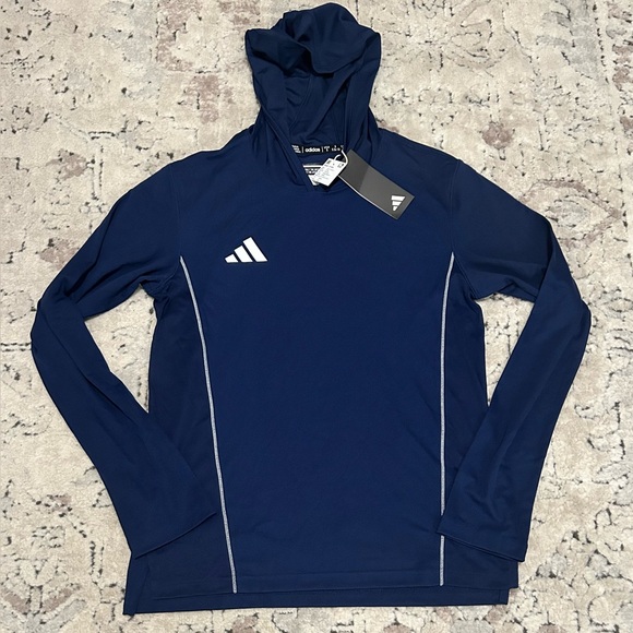 adidas Tops - Adidas Blue Navy JF1553 Regular Fit Polyester Hoodie Women’s Sz: Small